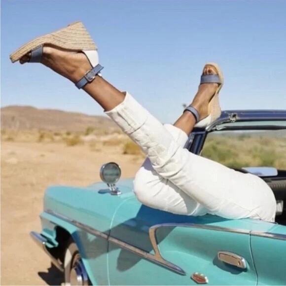 CABi Parker Espadrille Wedge Sandals 4" Heel in Blue and White Women's Size 8 - Picture 12 of 12